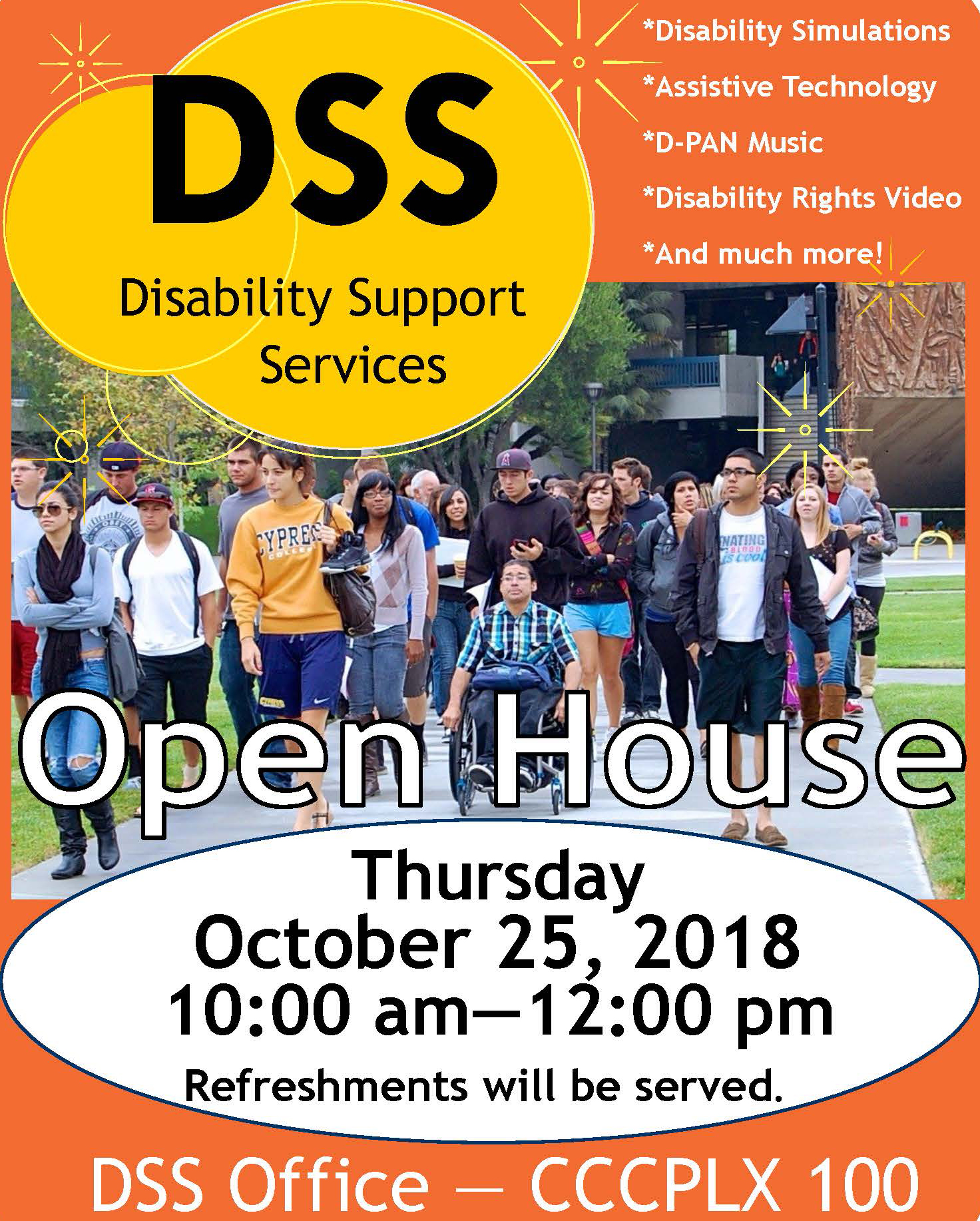 DSS Disability Support Services Open House flyer.