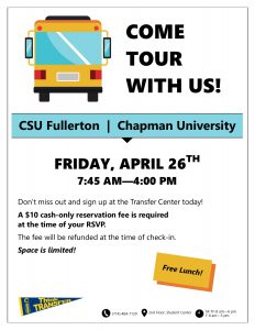CSU Fullerton/Chapman University Bus Tour flyer