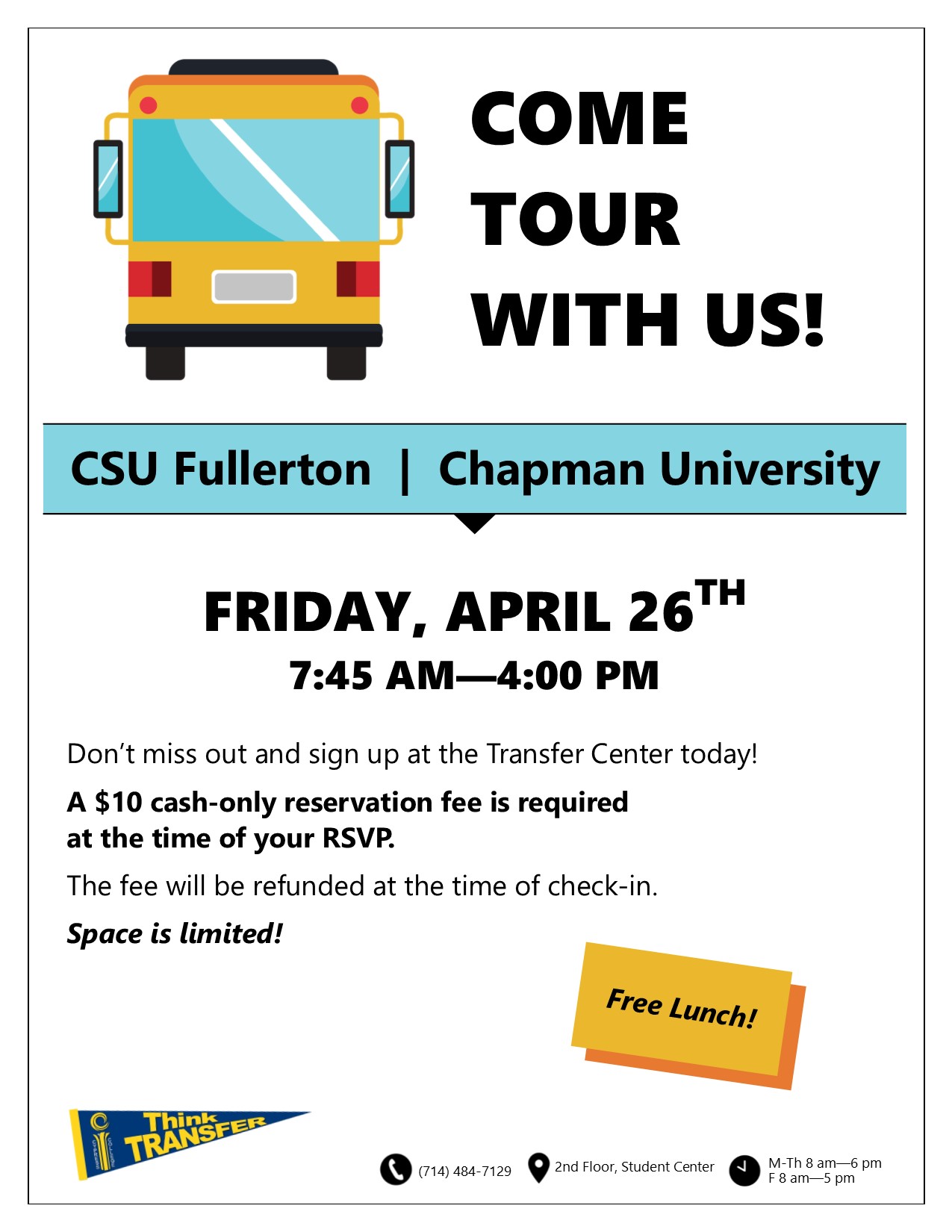 CSU Fullerton/Chapman University Bus Tour flyer
