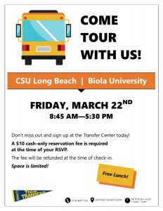 CSU Long Beach/Biola University Bus Tour flyer