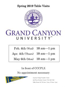 Spring 2019 Table Visits Grand Canyon University flyer