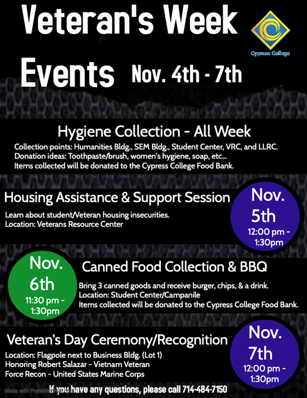 Veteran's Week Events flyer