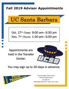 2019 UC Santa Barbara advisor appointments dates and times
