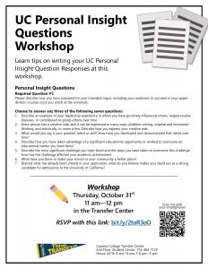 UC Personal Insight Questions Workshop flyer