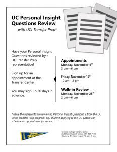 UC Personal Insight Questions Workshop flyer