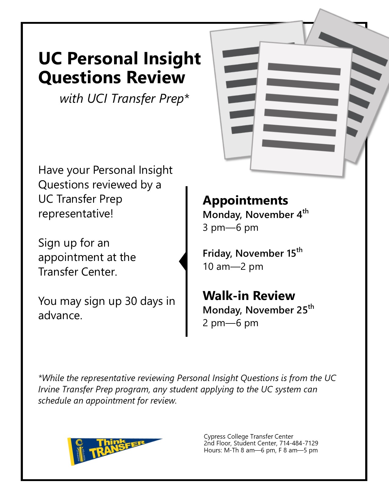 UC Personal Insight Questions Workshop flyer