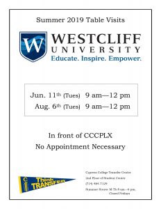 Westcliff University Table Visit flyer