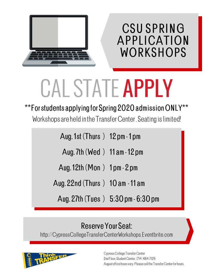 Cal State Apply Workshops flyer