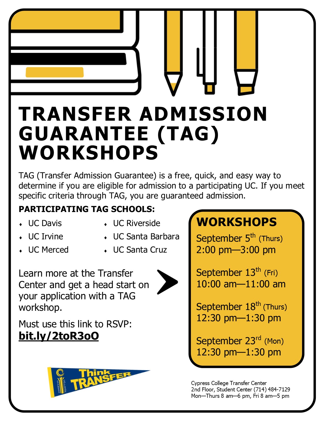 Flyer for Transfer Admission Guarantee Workshops