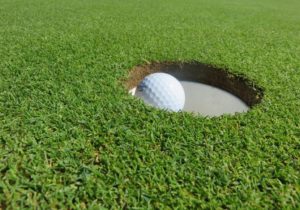 Golf ball in a hold on the green