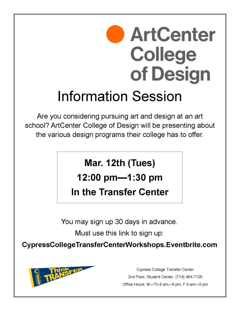 Art Center College of Design Information Session - Cypress College