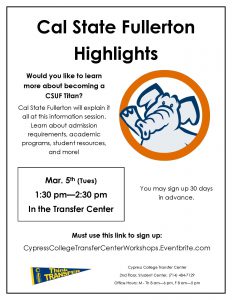 Cal State Fullerton Highlights flyer.