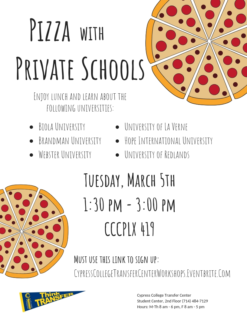 Pizza with Private Schools flyer.
