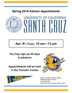 Spring 2019 Advisor Appointments flyer