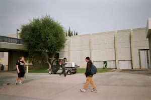 Students walking on campus.