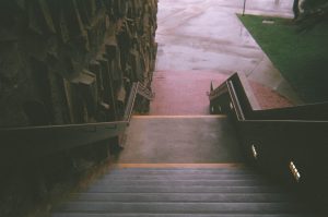 Downward view of staircase.