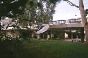 View of sculpture on campus.