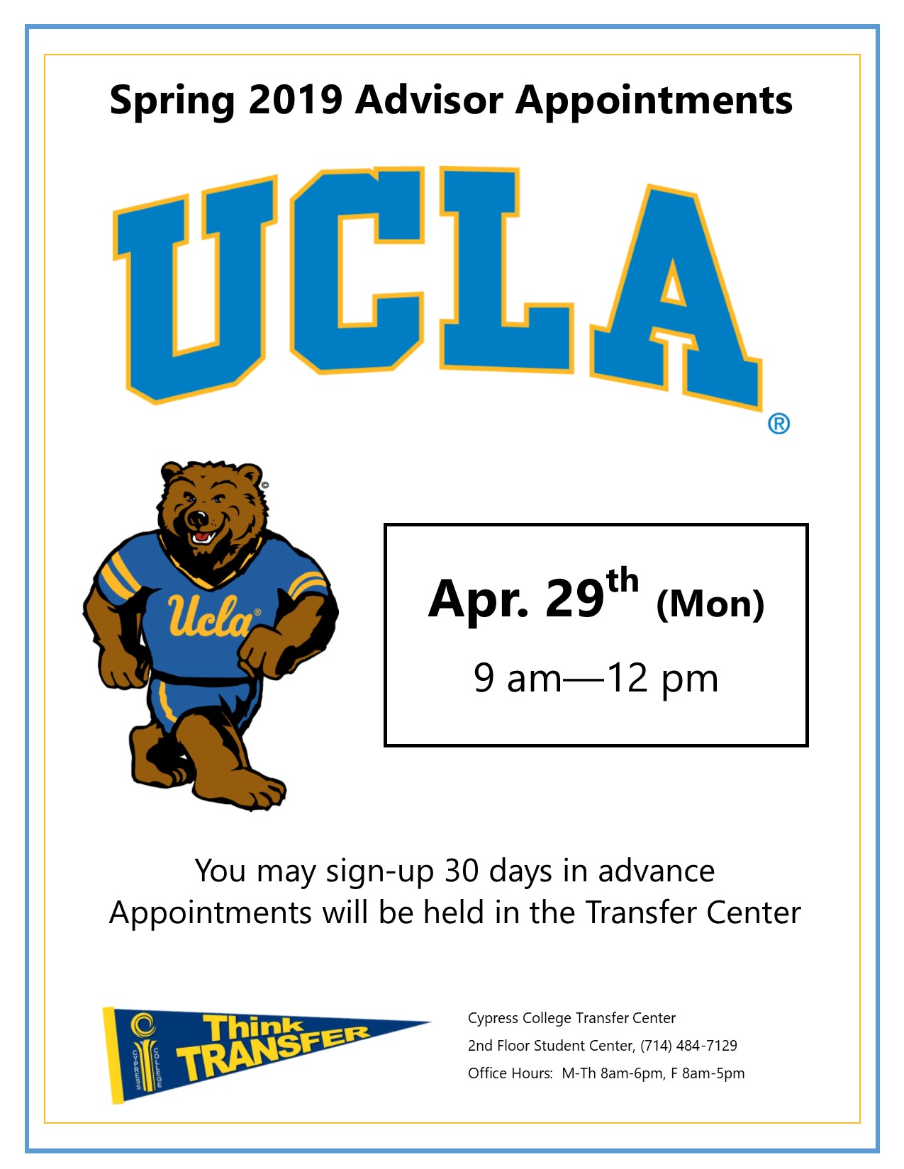 Spring 2019 Advisor Appointments UCLA flyer