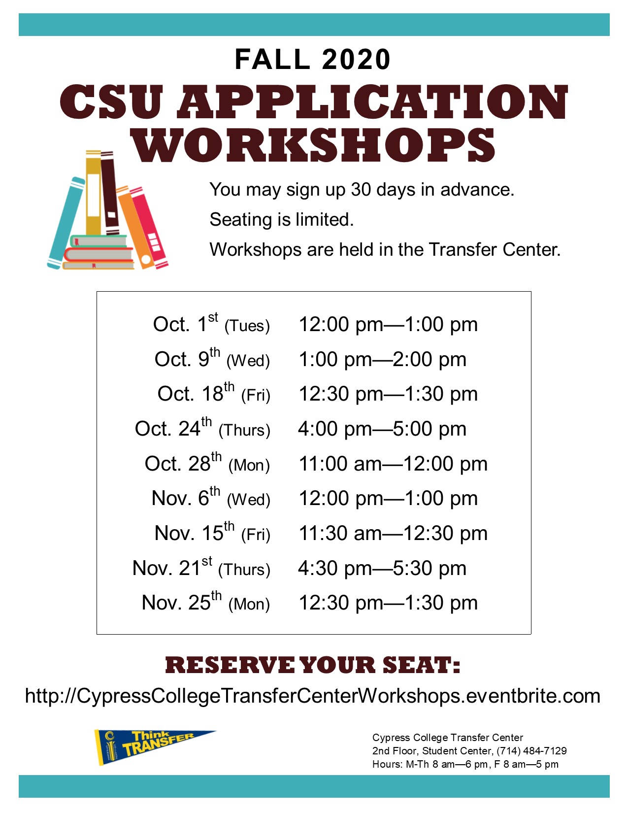 2019 CSU Application Workshops dates and times