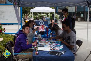 Students play games at a stress-relieving event.