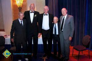 Former NBA players Mark Eaton, Swen Nater standing with three other gentlemen at the 39th Annual Americana Awards.