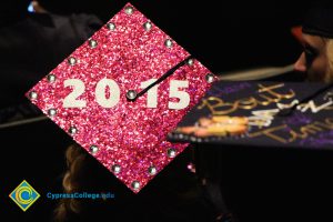 A decorated graduation cap.