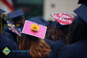 Decorated graduation caps.