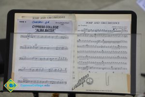 Sheet music of Cypress College Alma Mater.