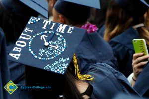 A decorated graduation cap.