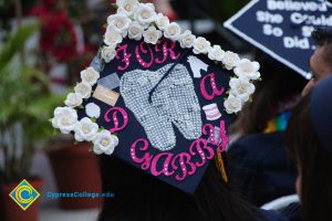 A decorated graduation cap.