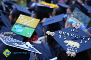 Graduates in their cap and gown at commencement.