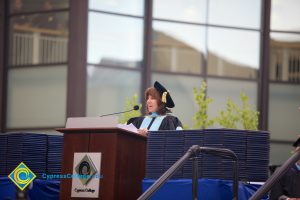 Trustee Dr. Barbara Dunsheath speaking at the 48th Commencement.