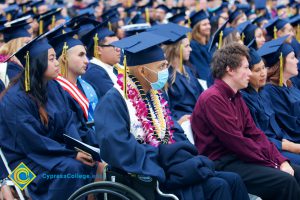 Graduates in their cap and gown at commencement.