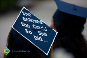 A decorated graduation cap.