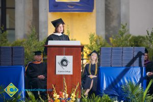 A woman speaks during the 48th Commencement.