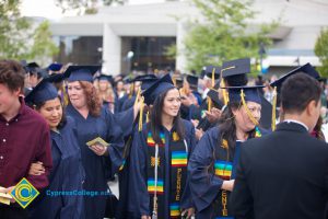 Graduates in their cap and gown at commencement.