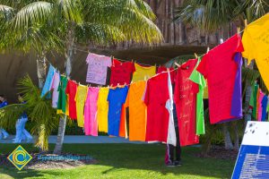 T-shirts hanging on a line for Sexual Assault Awareness Month.