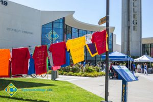 T-shirts hanging on a line for Sexual Assault Awareness Month.