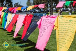 T-shirts hanging on a line for Sexual Assault Awareness Month.