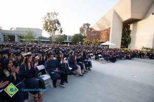 Graduates seated during commencement.