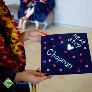 A decorated graduation cap.