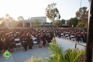 Graduates seated during commencement.