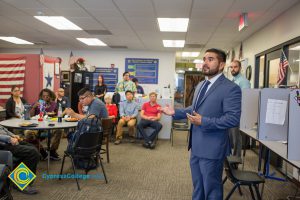 Juan Garcia speaking at the Veteran's Resource Fair