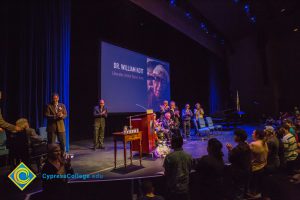 Guests onstage at Yom HaShoah