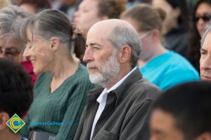 Older man in audience at Yom HaShoah