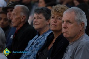 Men and women in audience at Yom HaShoah