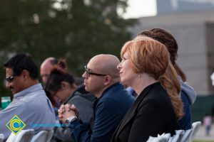 Dr. JoAnna Schilling watching Yom HaShoah event