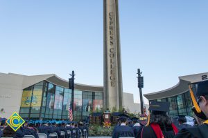 Cypress College campanile at commencement