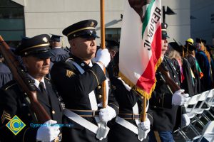 Flag bearers in dress uniform at commencement