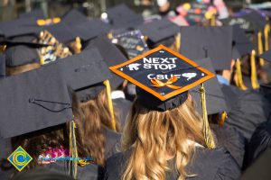 A graduation cap reads "Next Stop CSUF"